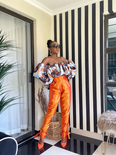 Bright Orange High Rise Taffeta Pants