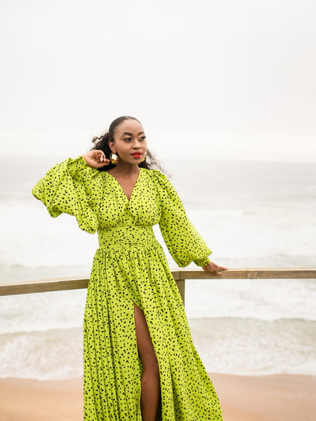 Green Goddess Split Polka Dot Dress