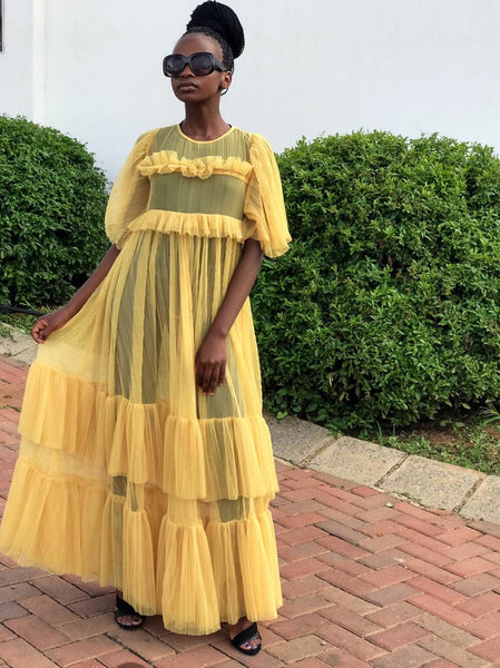 Transparent Yellow Mesh Dress