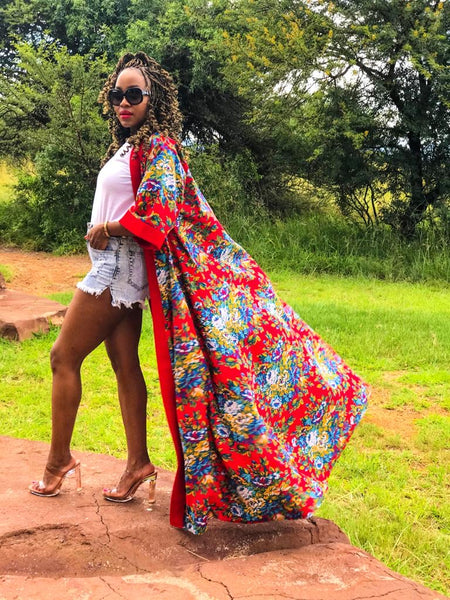 Red Floral Touch Summer Kimono