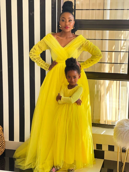Mama & Baba Yellow Glam Dress Set