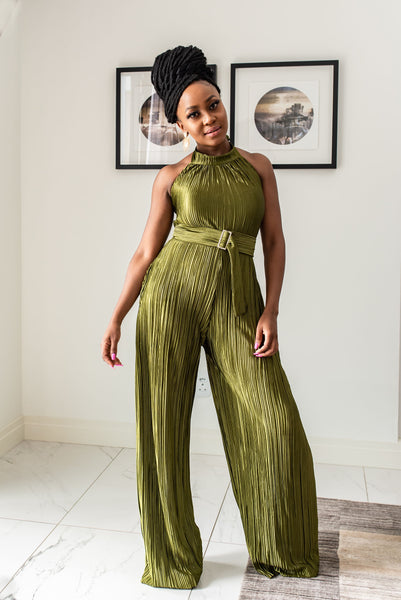 Glamorous Green Ribbed Jumpsuit With Belt