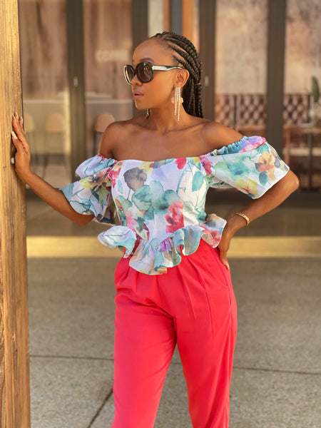 White Flowery Offshoulder Top